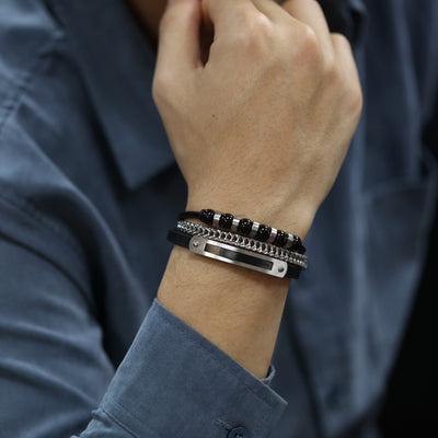 Pree Product Premium Leather & Bead Multi-Layer Bracelet