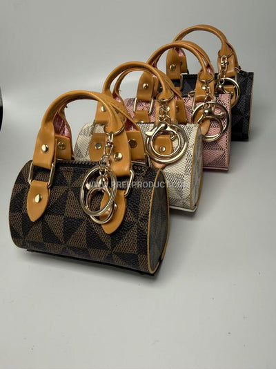 Mini PU Handheld Keychain Bag with Trendy Miniature Tote Design