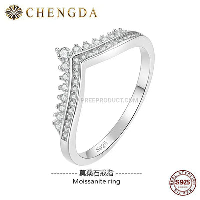 Regal Crown Moissanite Band Ring in Solid Sterling Silver