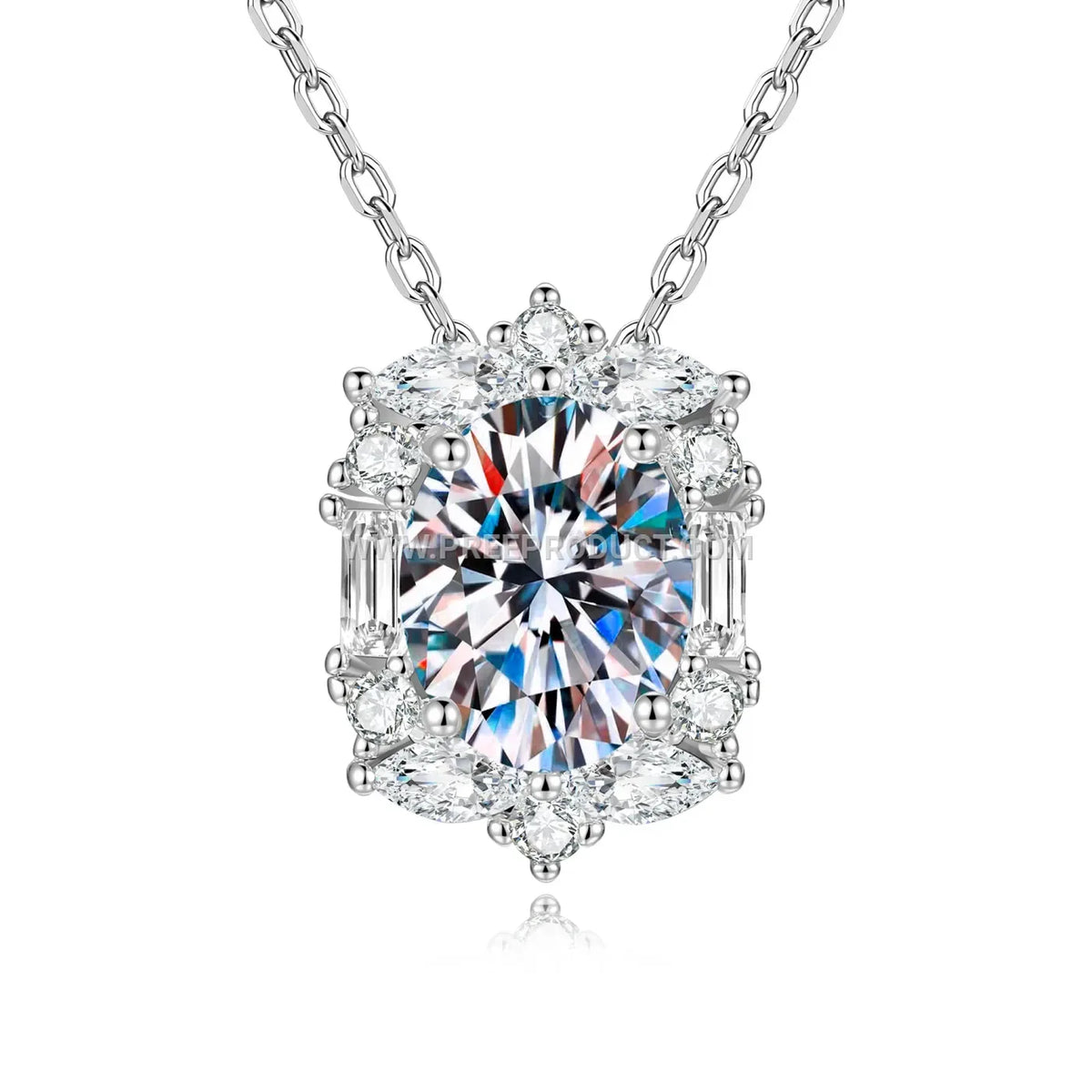 Oval Moissanite Solitaire Sterling Silver Pendant Necklace