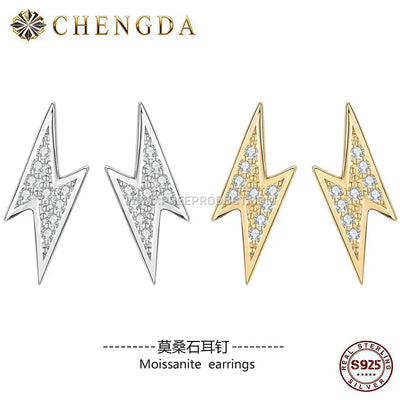 Geometric Lightning Sparkle Moissanite Silver Studs