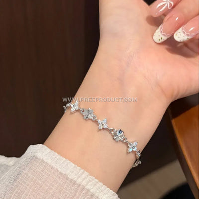 Four Leaf Clover Sterling Silver Bracelet With Moissanite Accent
