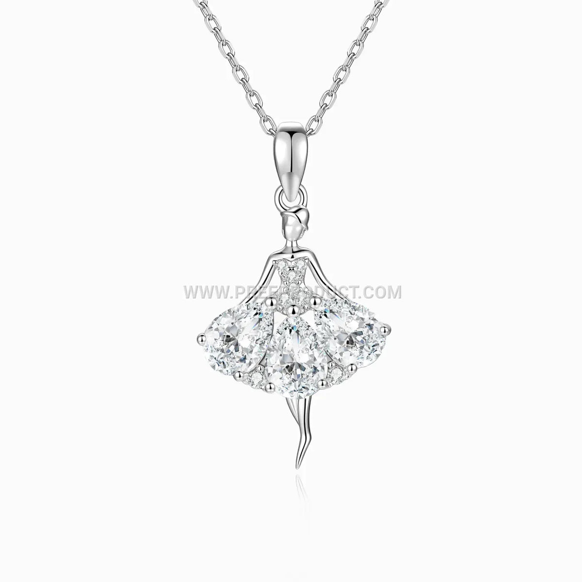 Ballerina Figure Moissanite Pendant Necklace in Sterling Silver