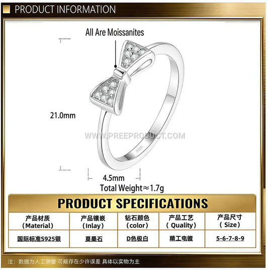 Bowknot Moissanite Sterling Silver Accent Ring