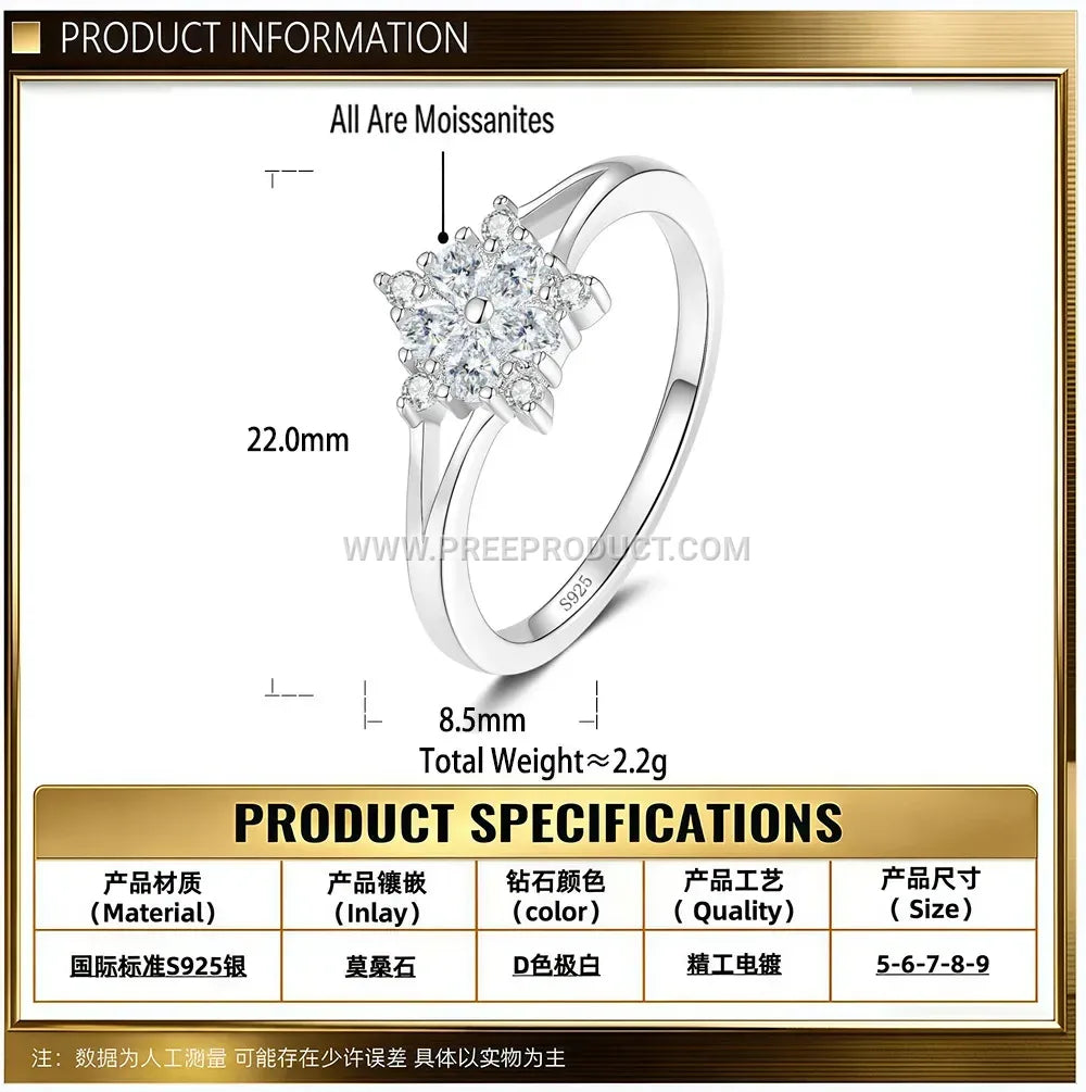 Five Point Star Sterling Silver Moissanite Ring