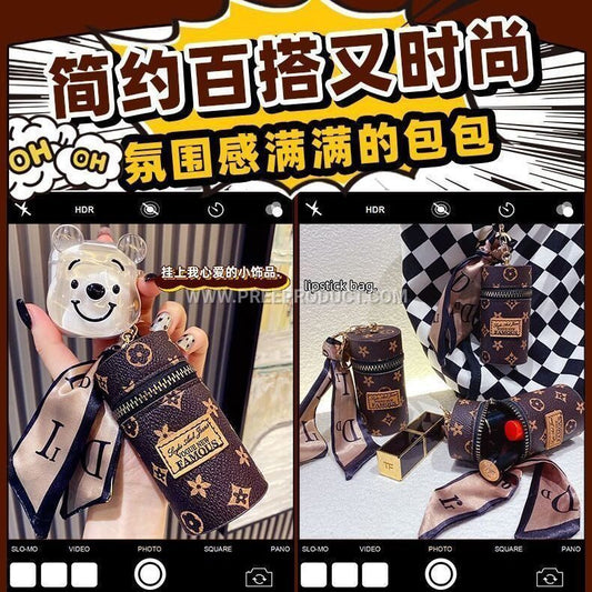 Checkered PU Mini Wallet With Keychain Loop And Earphone Pocket