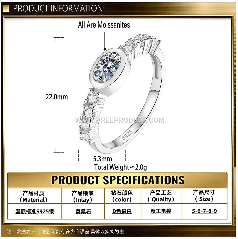 Sterling Silver Oval Cut Moissanite Solitaire Ring
