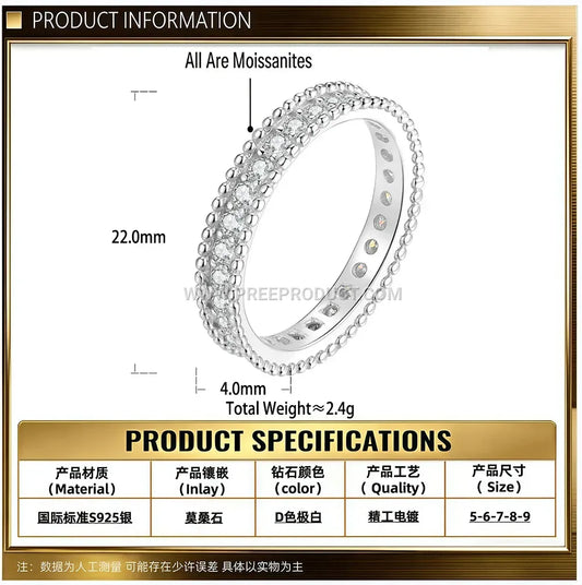 Beaded Edge Moissanite Eternity Band in Sterling Silver