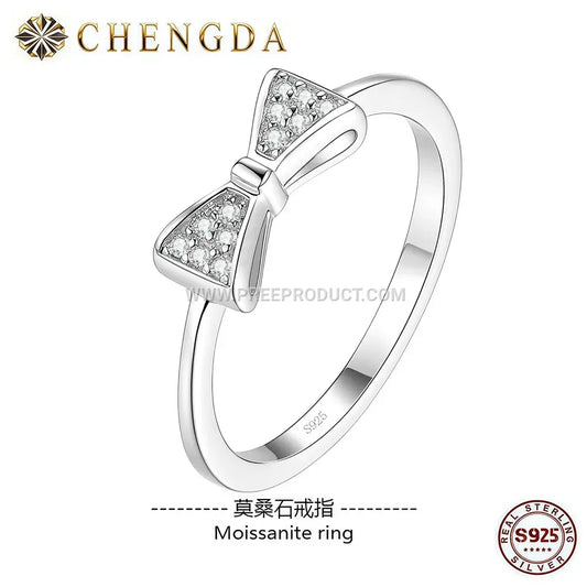 Bowknot Moissanite Sterling Silver Accent Ring