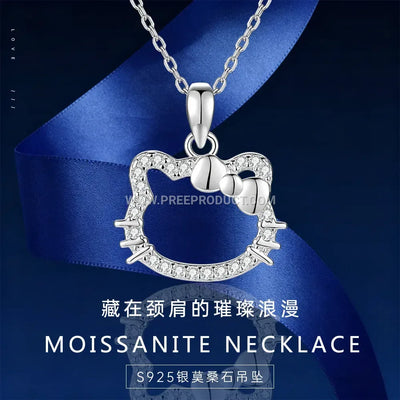 Cute Cartoon Cat Sterling Silver Pendant Necklace