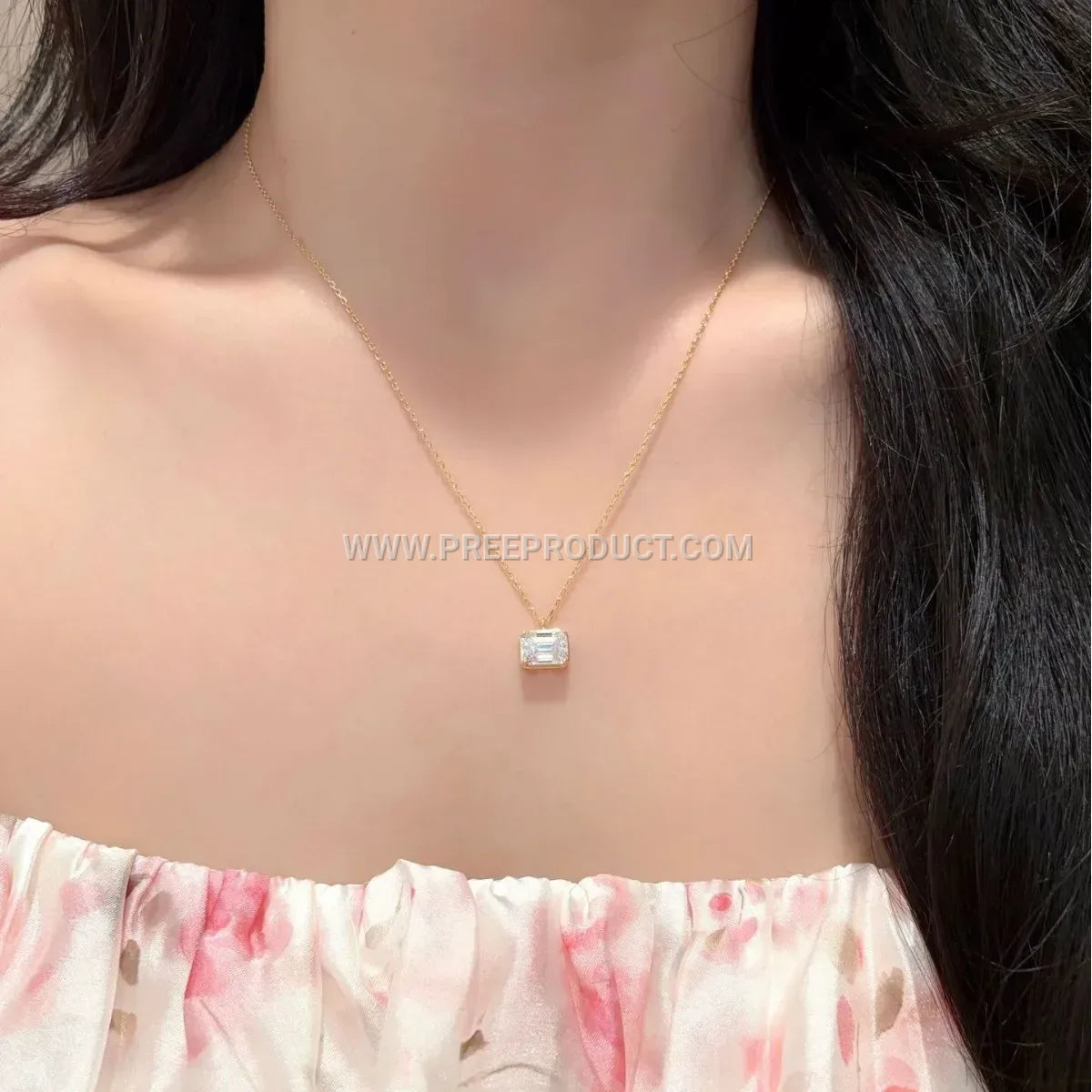 Emerald-Cut Moissanite Pendant Necklace in Sterling Silver