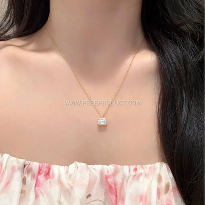 Emerald-Cut Moissanite Pendant Necklace in Sterling Silver