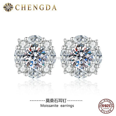 Geometric Sterling Silver Stud Earrings Accentuated with Moissanite