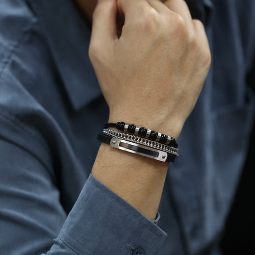 Pree Product Premium Leather & Bead Multi-Layer Bracelet