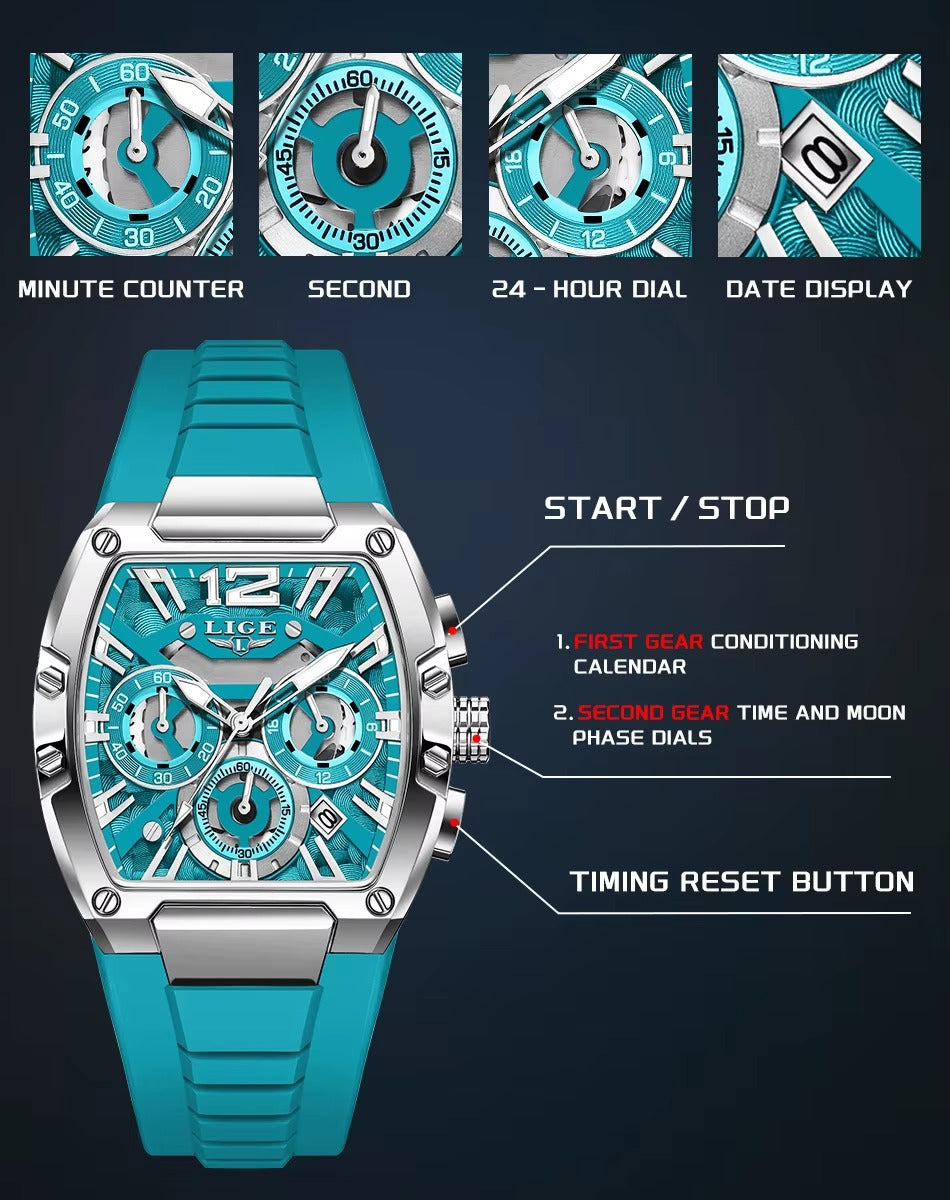 Men's Chronograph Blue Watch with Silicone Strap