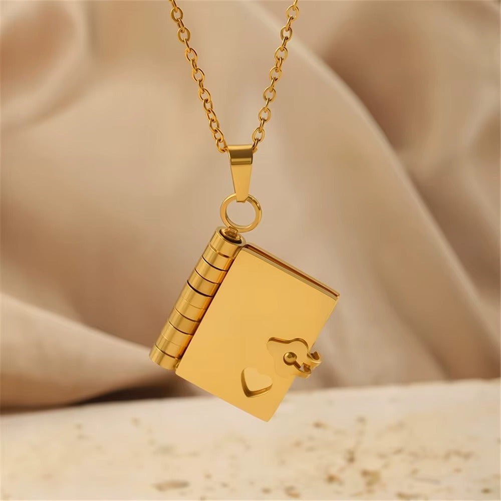 Custom Stainless Steel Opn Book Style Locket Necklace - Necklace