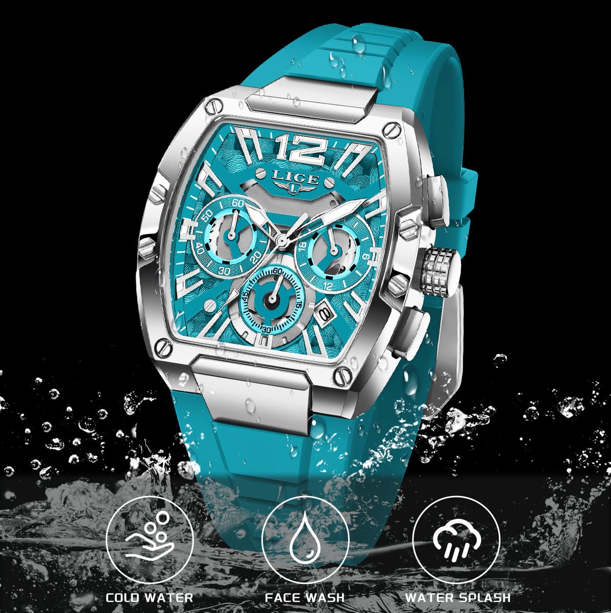 Men's Chronograph Blue Watch with Silicone Strap