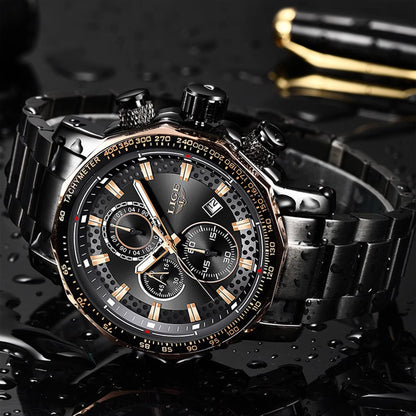 Men's Chronograph Black Watch with Silicone Strap