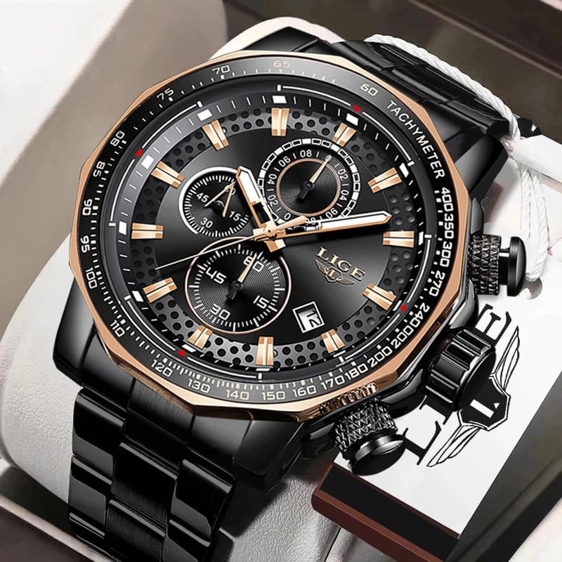 Men's Chronograph Black Watch with Silicone Strap