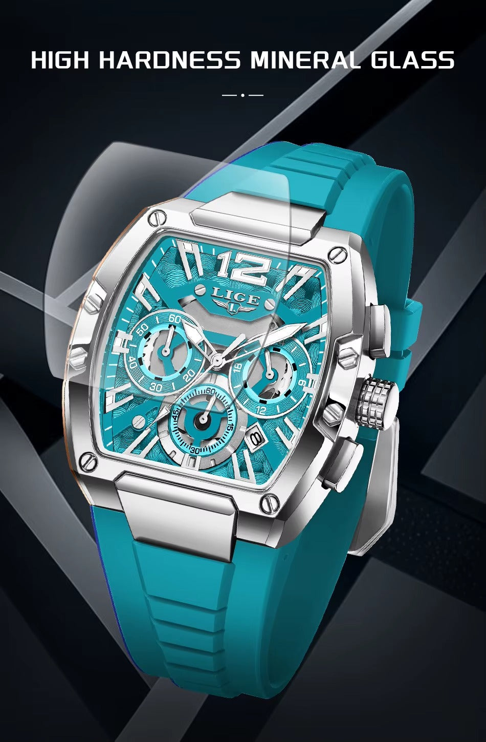 Men's Chronograph Blue Watch with Silicone Strap