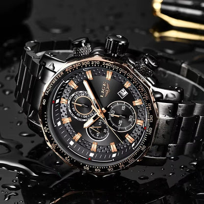 Men's Chronograph Black Watch with Silicone Strap