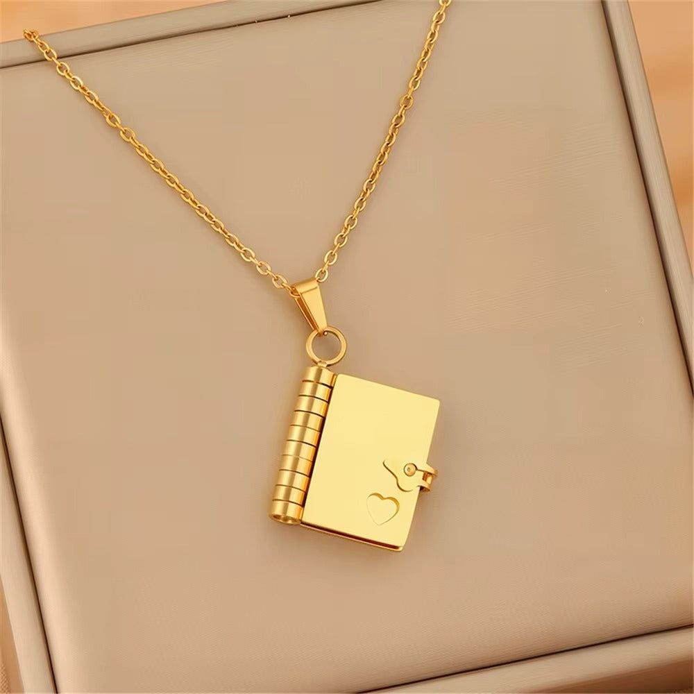 Custom Stainless Steel Opn Book Style Locket Necklace - Necklace