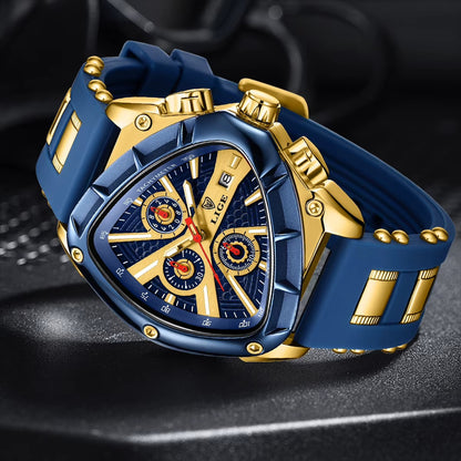 Men's Chronograph Blue Watch with Silicone Strap