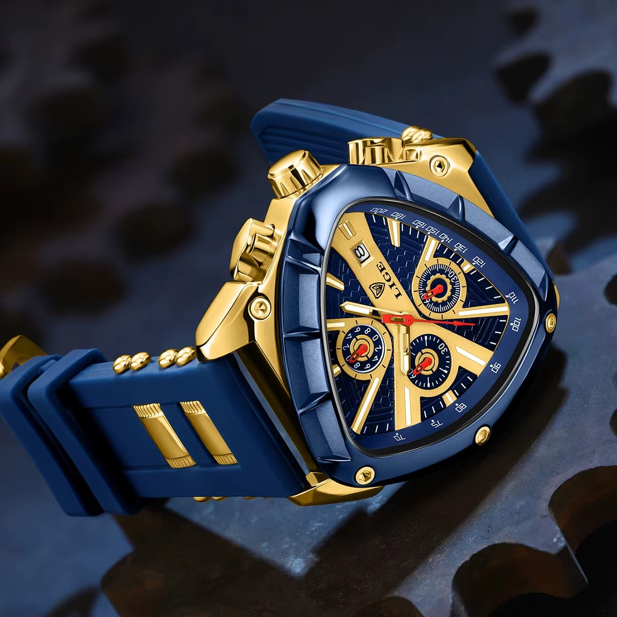 Men's Chronograph Blue Watch with Silicone Strap