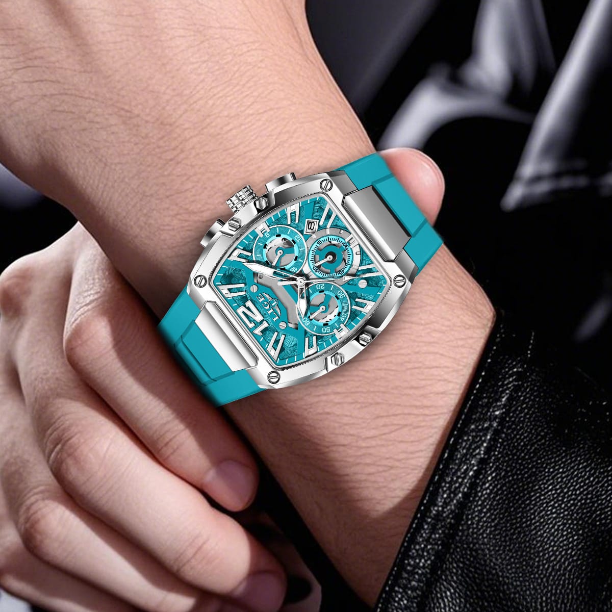 Men's Chronograph Blue Watch with Silicone Strap