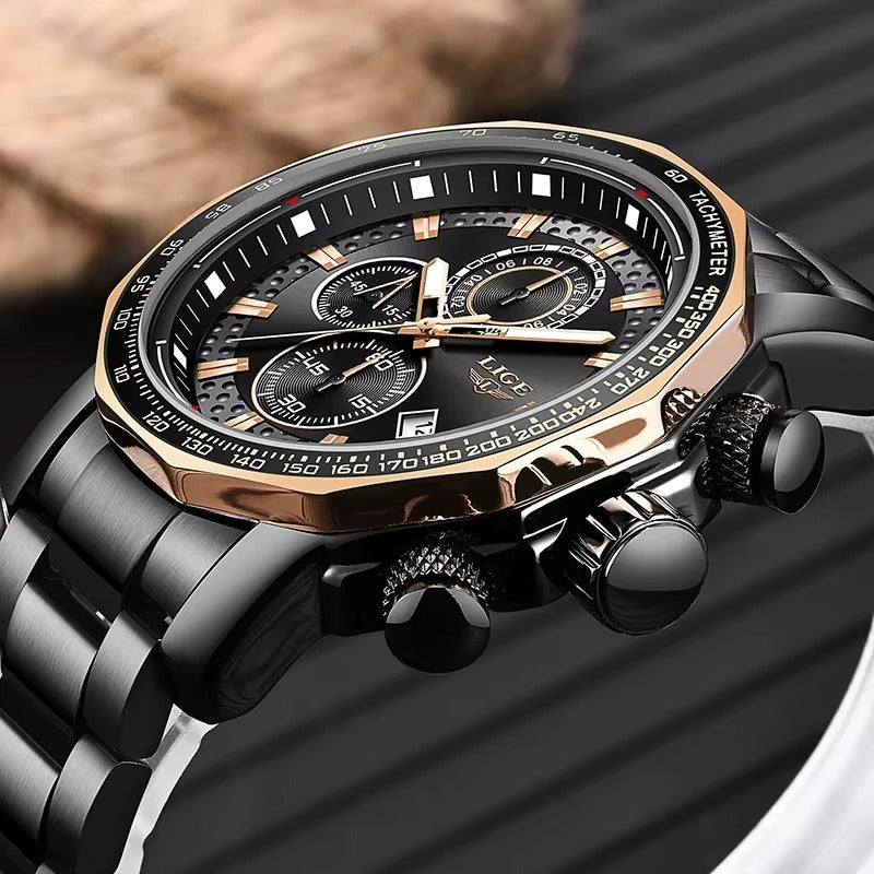 Men's Chronograph Black Watch with Silicone Strap