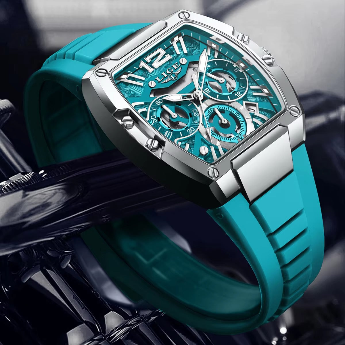 Men's Chronograph Blue Watch with Silicone Strap