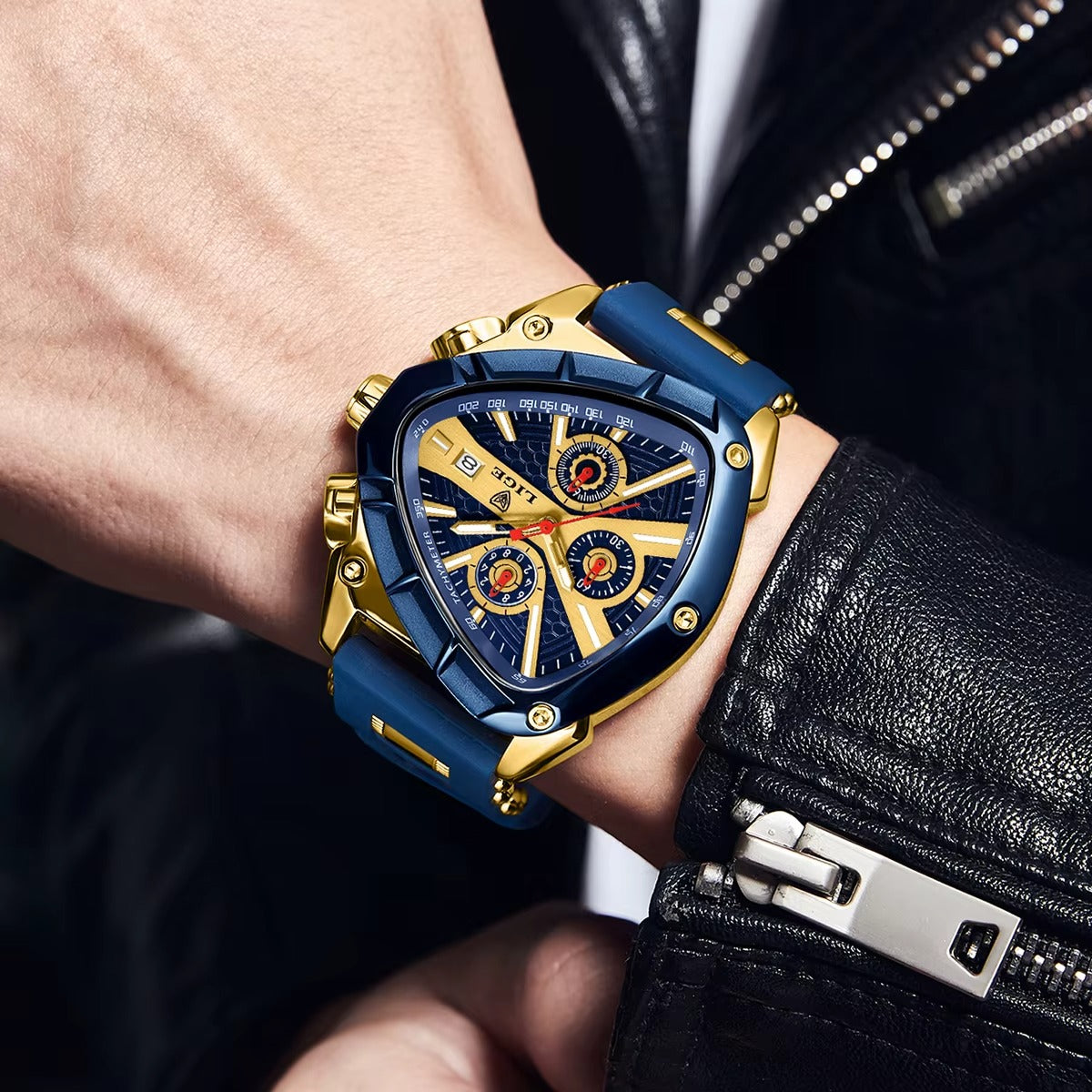 Men's Chronograph Blue Watch with Silicone Strap