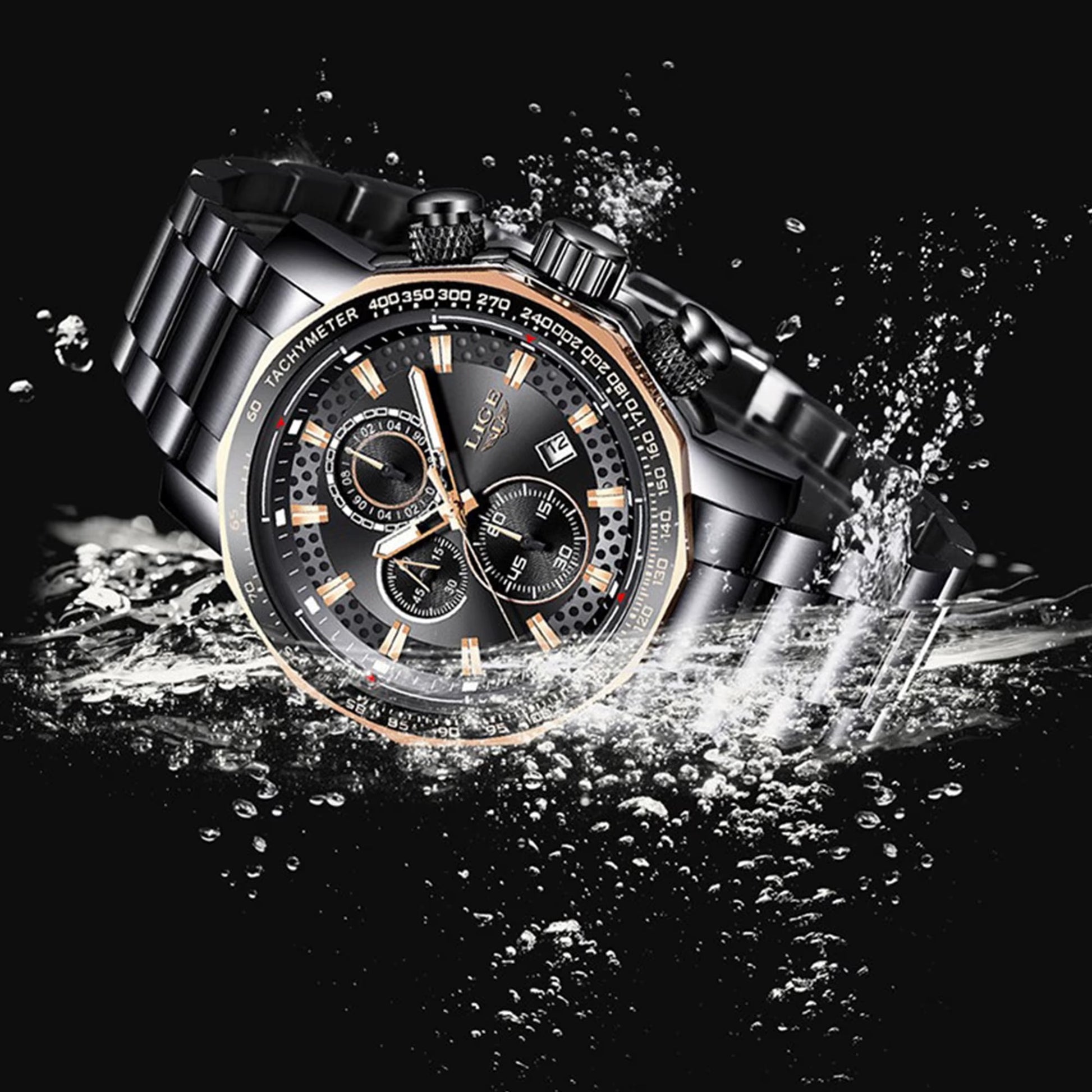Men's Chronograph Black Watch with Silicone Strap