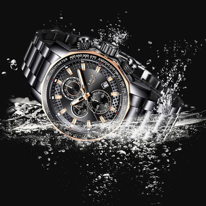 Men's Chronograph Black Watch with Silicone Strap