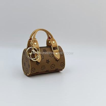 Mini Leather Pocket Wallet with Lipstick and Keychain Charm