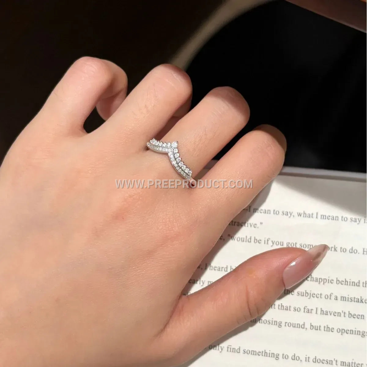 Regal Crown Moissanite Band Ring in Solid Sterling Silver