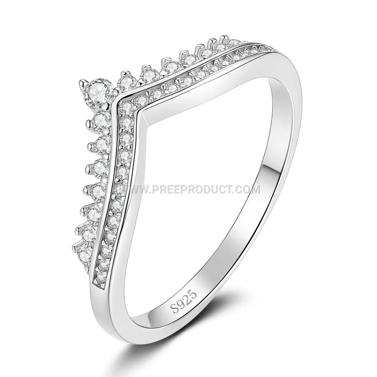 Regal Crown Moissanite Band Ring in Solid Sterling Silver