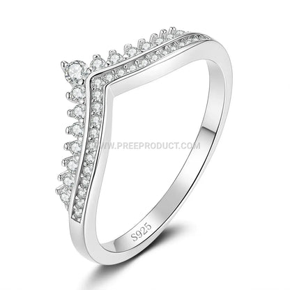 Regal Crown Moissanite Band Ring in Solid Sterling Silver