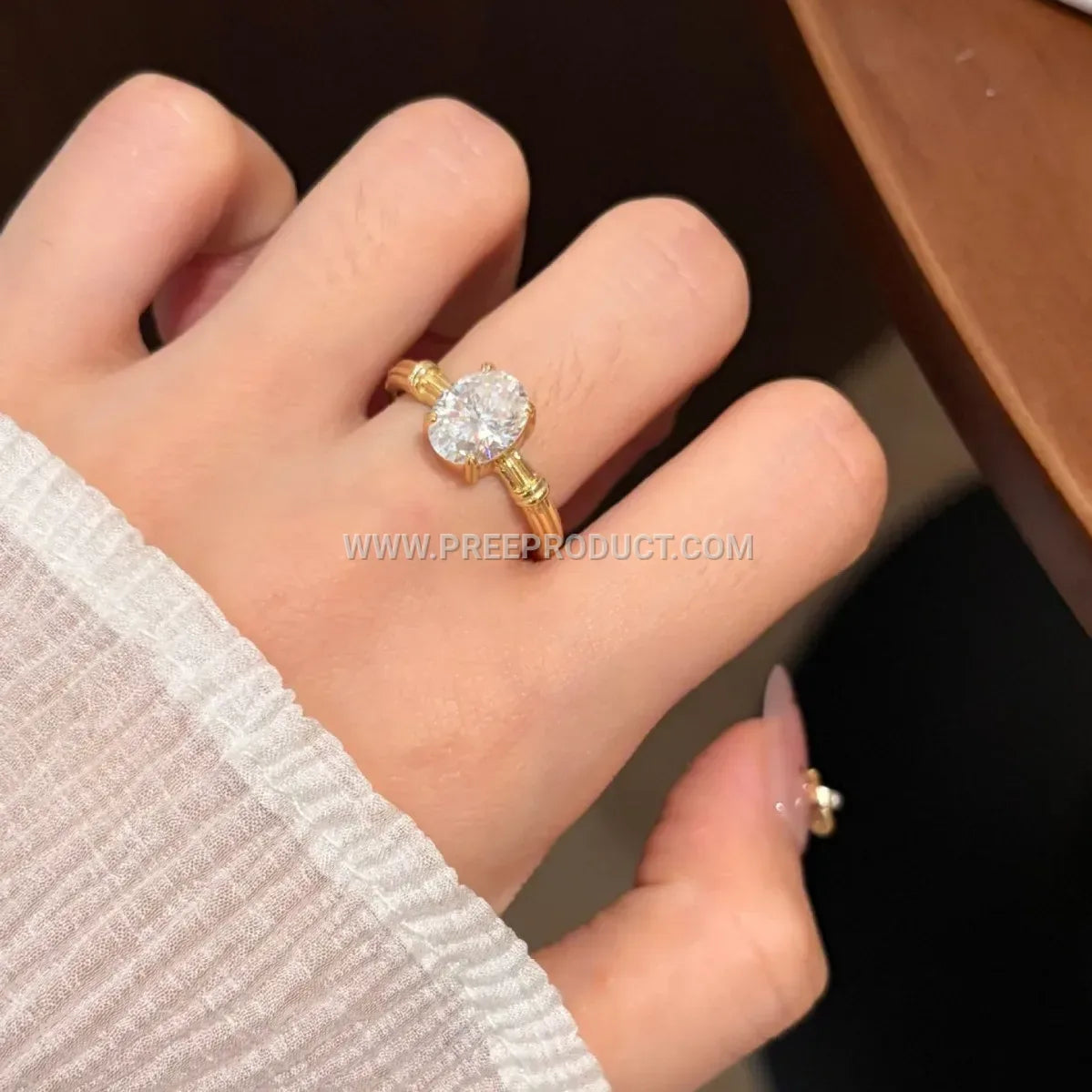 Oval Moissanite Crown Accent Statement Ring in 925 Silver