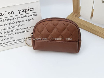Shell-Shaped PU Diamond-Grid Zip Coin Purse