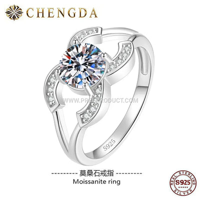 Sterling Silver Four Prong Solitaire Moissanite Ring