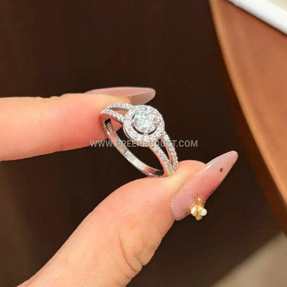 Circular Halo Sterling Silver Ring Accentuated with Moissanite