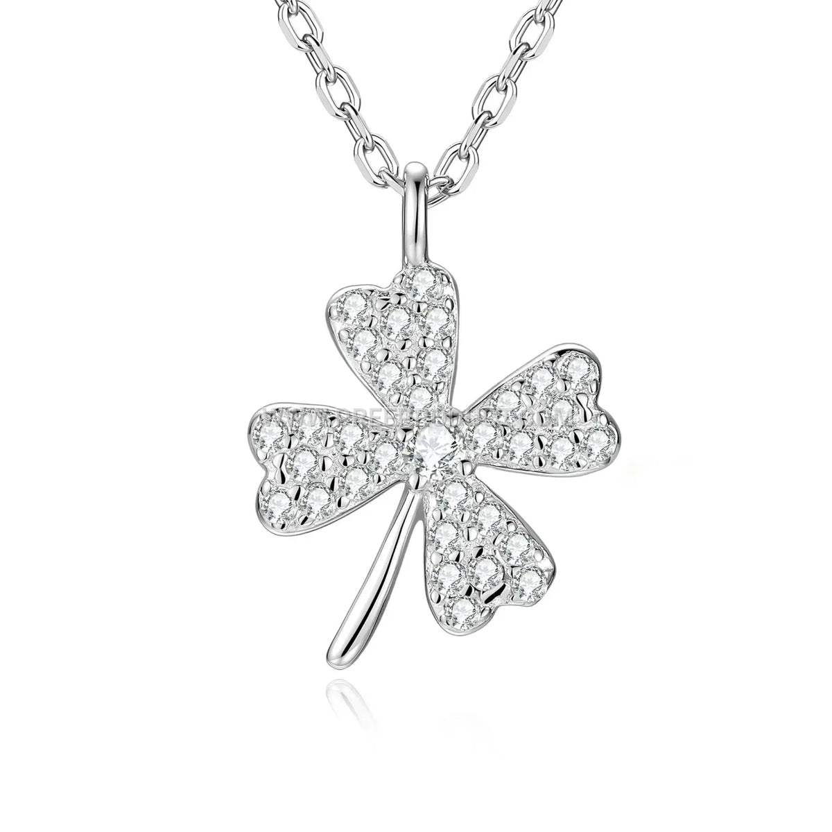 Sterling Silver Four Leaf Clover Moissanite Pendant Necklace