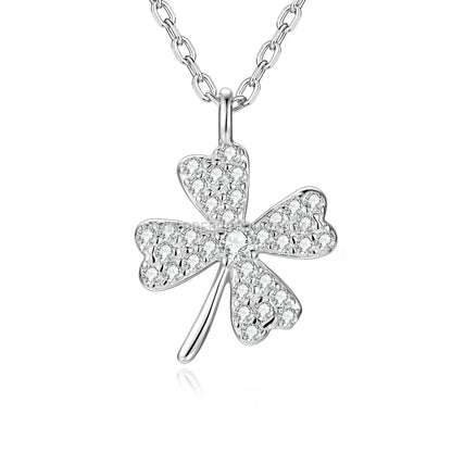 Sterling Silver Four Leaf Clover Moissanite Pendant Necklace