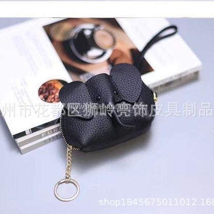 Mini Elephant‑Print PU Zipper Lipstick Pouch with Keychain