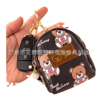 Cute PU Bear Mini Coin Purse with Zipper and Keychain
