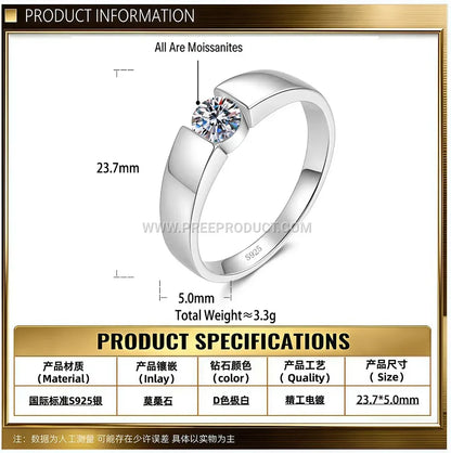 Classic Geometric Moissanite Solitaire Ring in Sterling Silver
