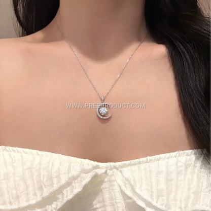 Sterling Silver Crescent Moon Moissanite Pendant Necklace