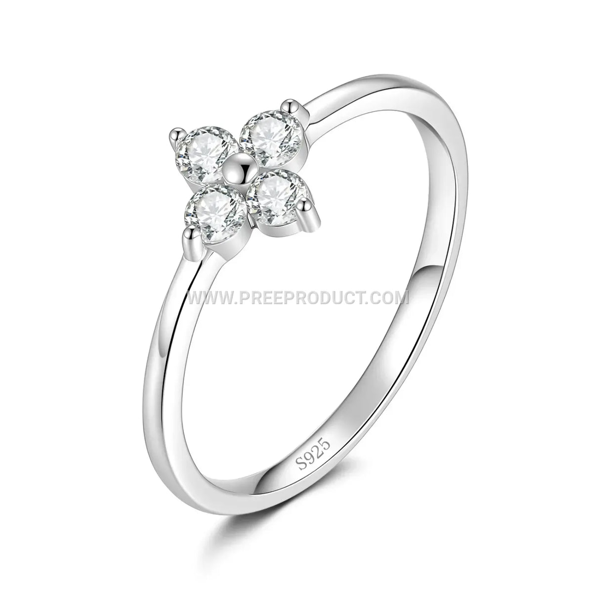 Four Leaf Clover Moissanite Sterling Silver Ring