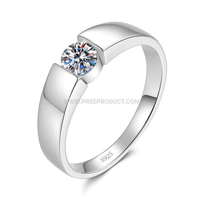 Classic Geometric Moissanite Solitaire Ring in Sterling Silver